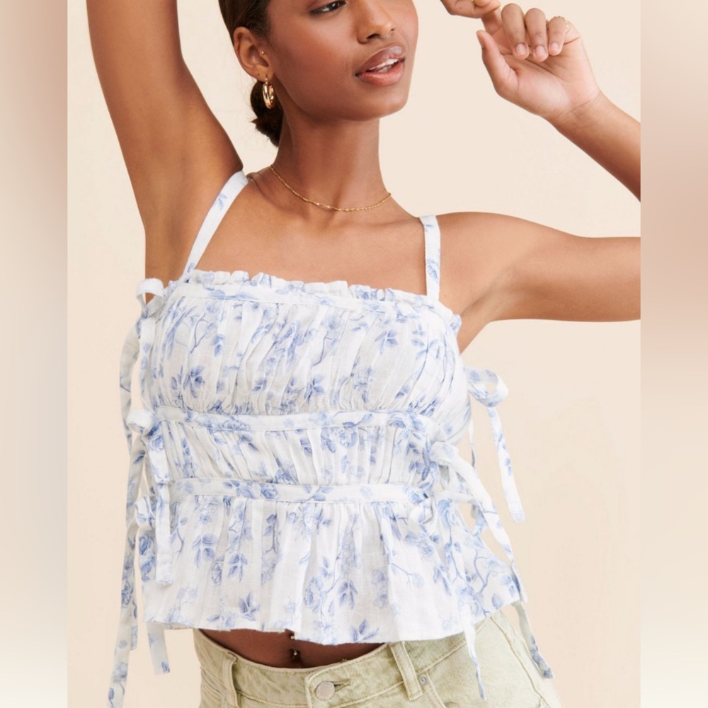GUC Summer Away Linen Floral Side-Tie tank, M